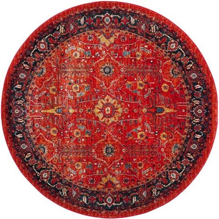 Flowers First 6 ft. 7 in. x 6 ft. 7 in. Round Vintage Hamadan Power Loomed Round Rug, Orange & Navy FL1868192